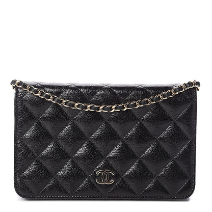 Chanel Calfskin Camellia Embossed Wallet on Chain WOC Black 1 of 10