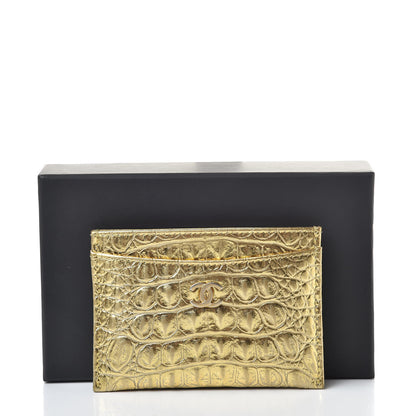 Chanel Metallic Calfskin Crocodile Embossed Cocodile Card Holder Gold 13 of 13