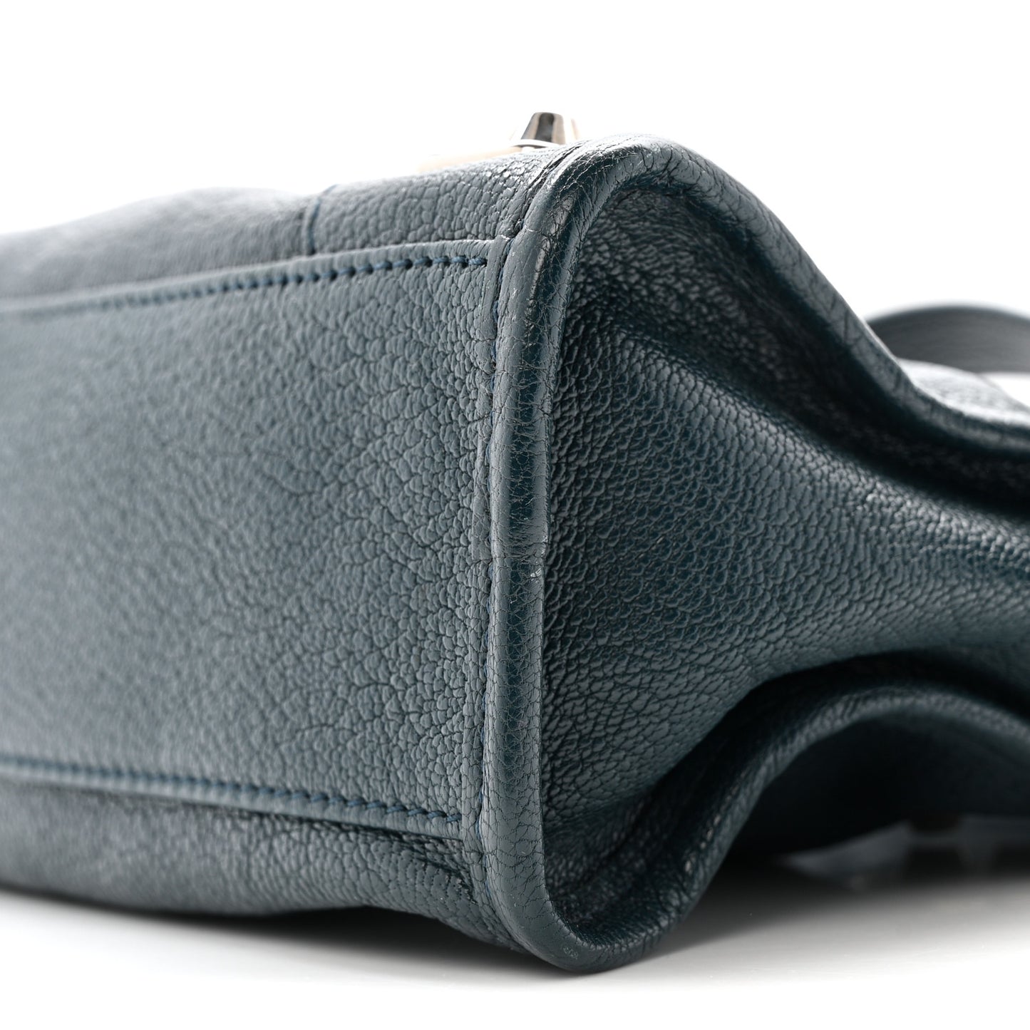 Chevre Silver Metallic Edge Hardware Mini City Bleu Paon
