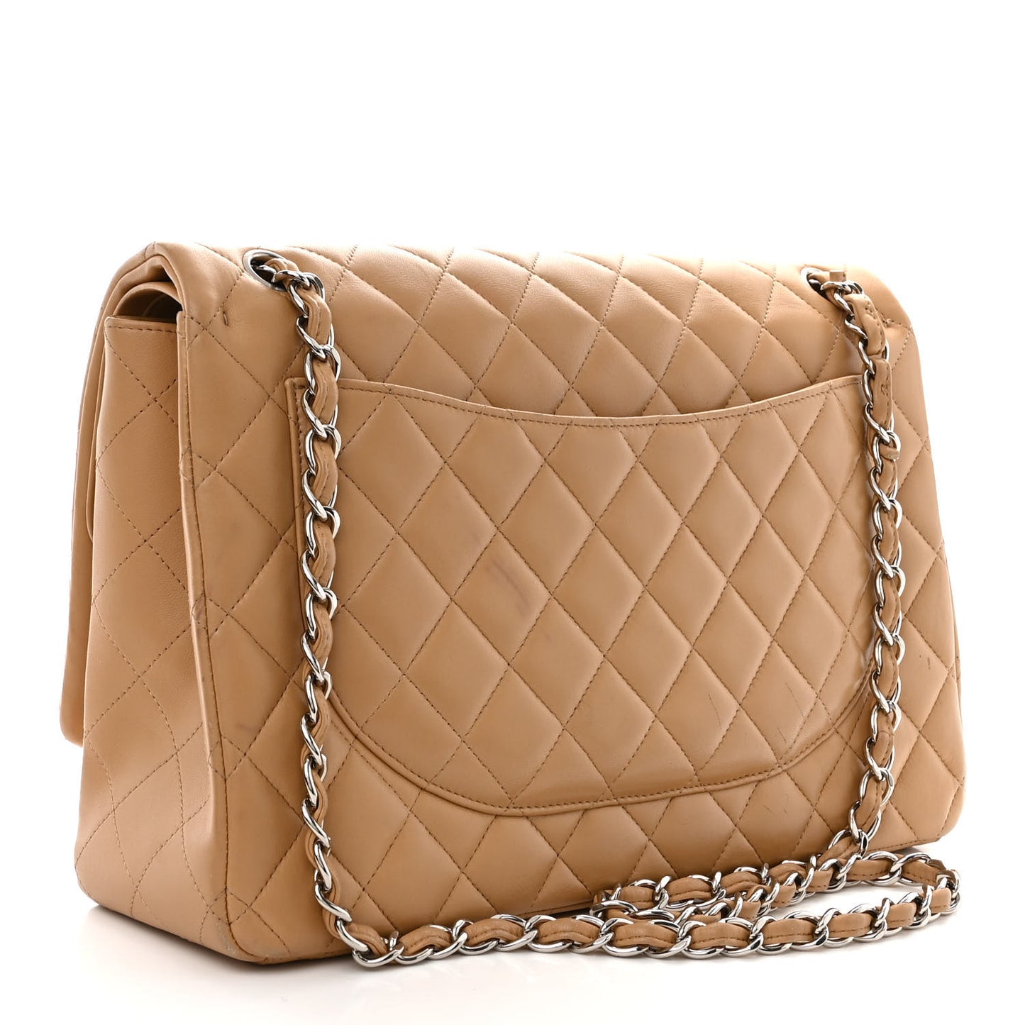 Lambskin Quilted Maxi Double Flap Beige