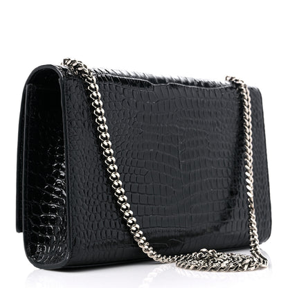 Saint Laurent Calfskin Crocodile Embossed Medium Classic Monogram Kate Tassel Satchel Black 3 of 9