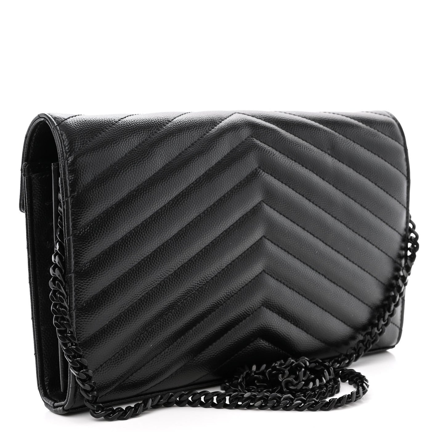 Grain De Poudre Matelasse Chevron Monogram Monochrome Chain Wallet Black