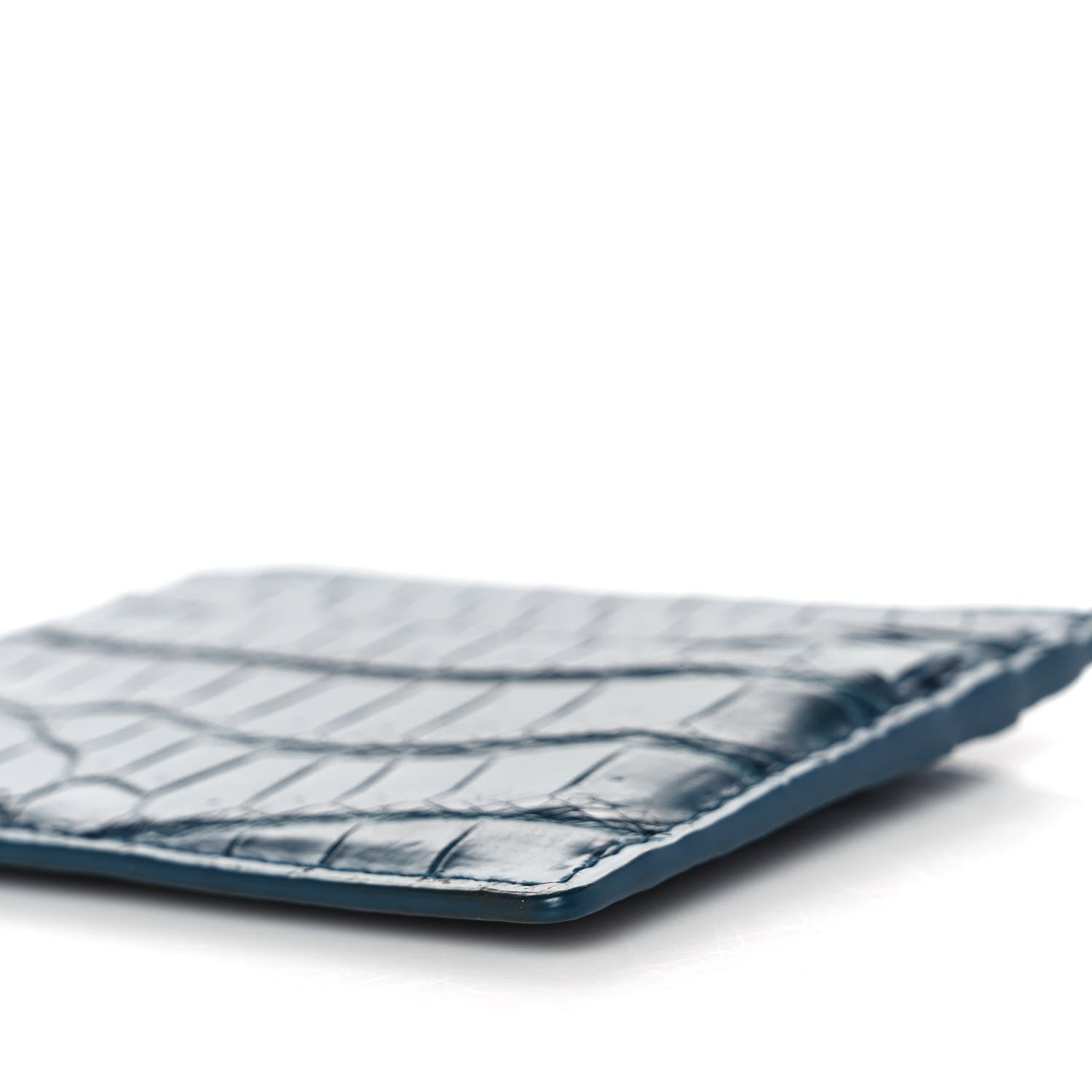 Bottega Veneta Calfskin Crocodile Embossed Card Holder Navy