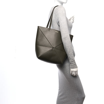 Loewe Shiny Calfskin Medium Puzzle Fold Tote Dark Khaki Green 2 of 17