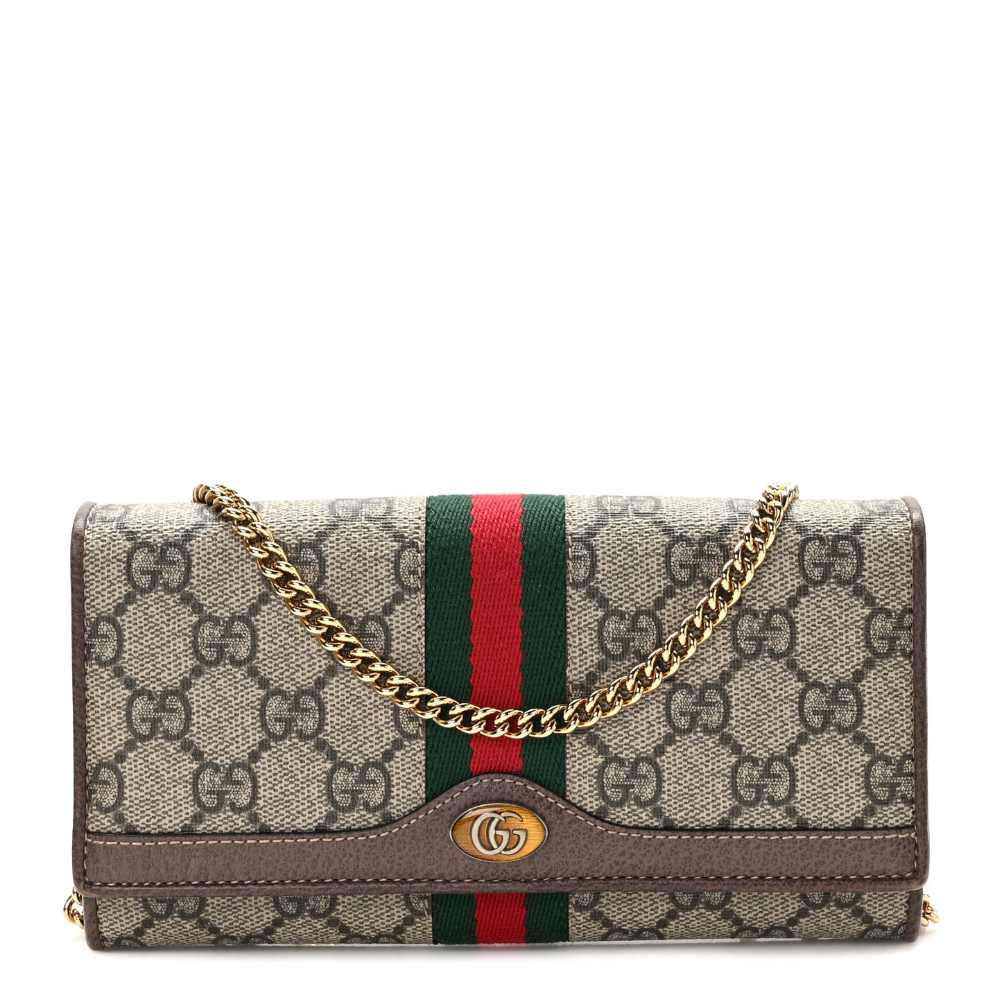 GG Supreme Monogram Web Ophidia Wallet On Chain Brown