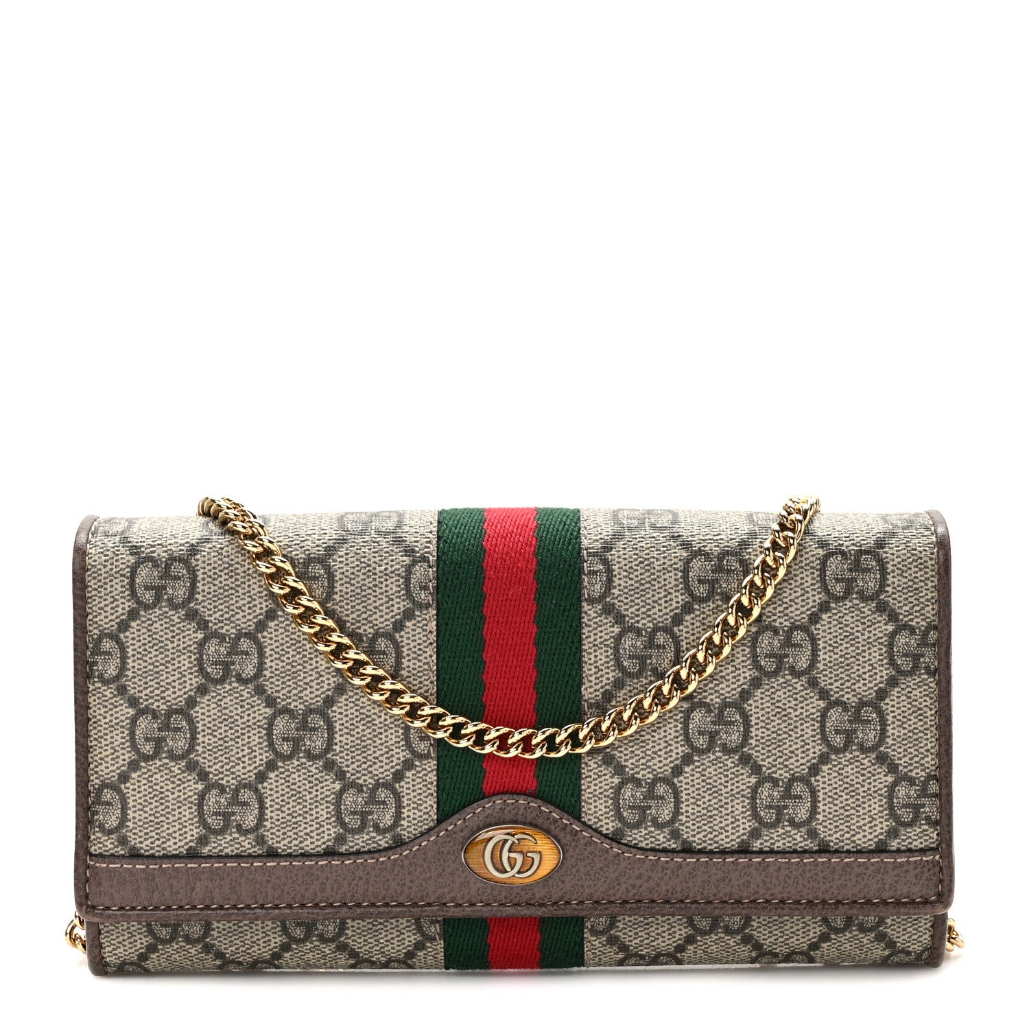 Gucci GG Supreme Monogram Web Ophidia Wallet On Chain Brown 1 of 10