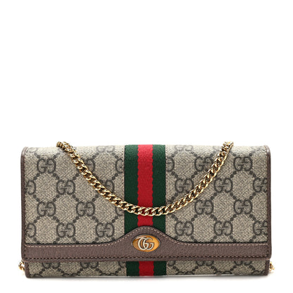 Gucci GG Supreme Monogram Web Ophidia Wallet On Chain Brown 1 of 10