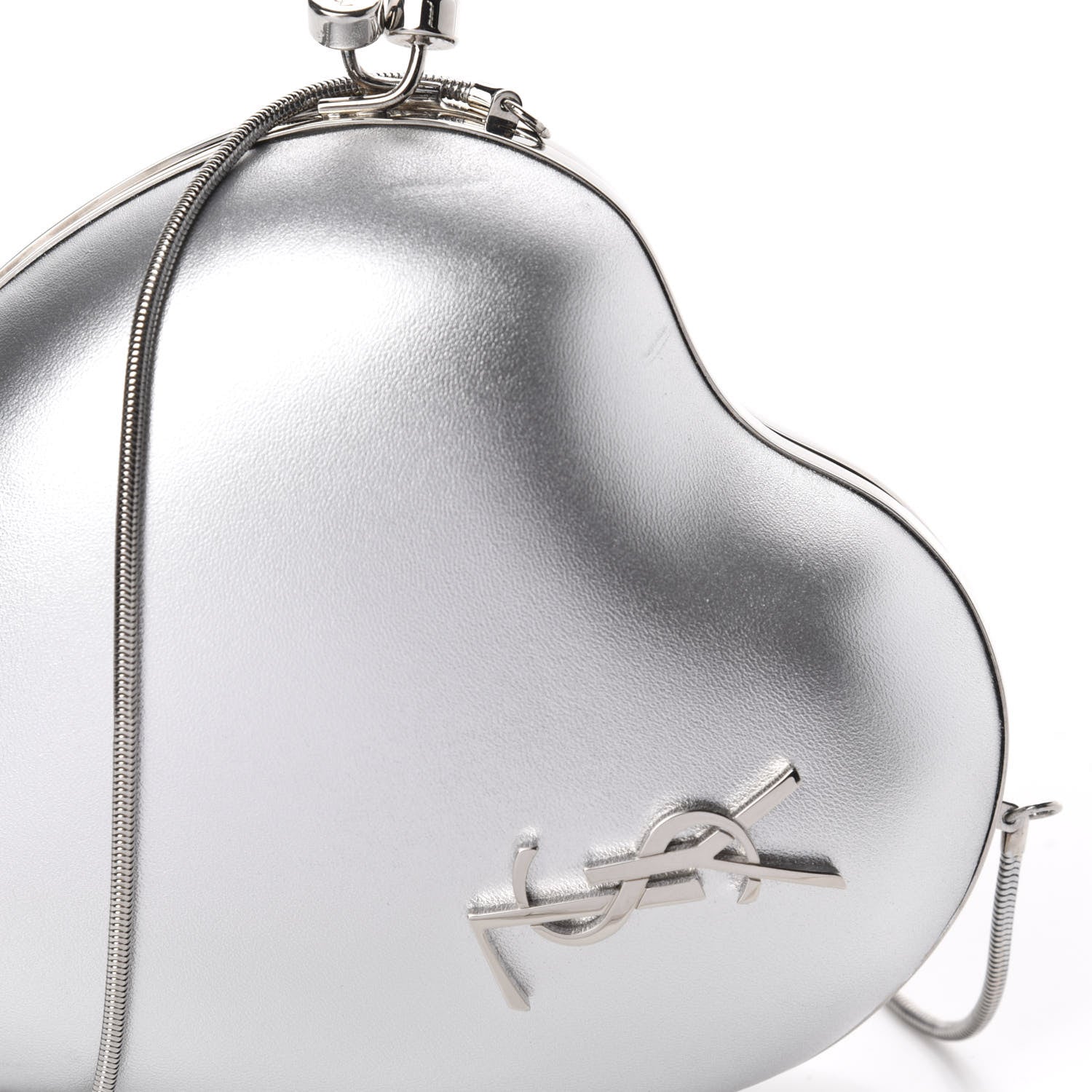 Saint Laurent Smooth Calfskin Heart Monogram Love Box Crossbody Silver 9 of 9