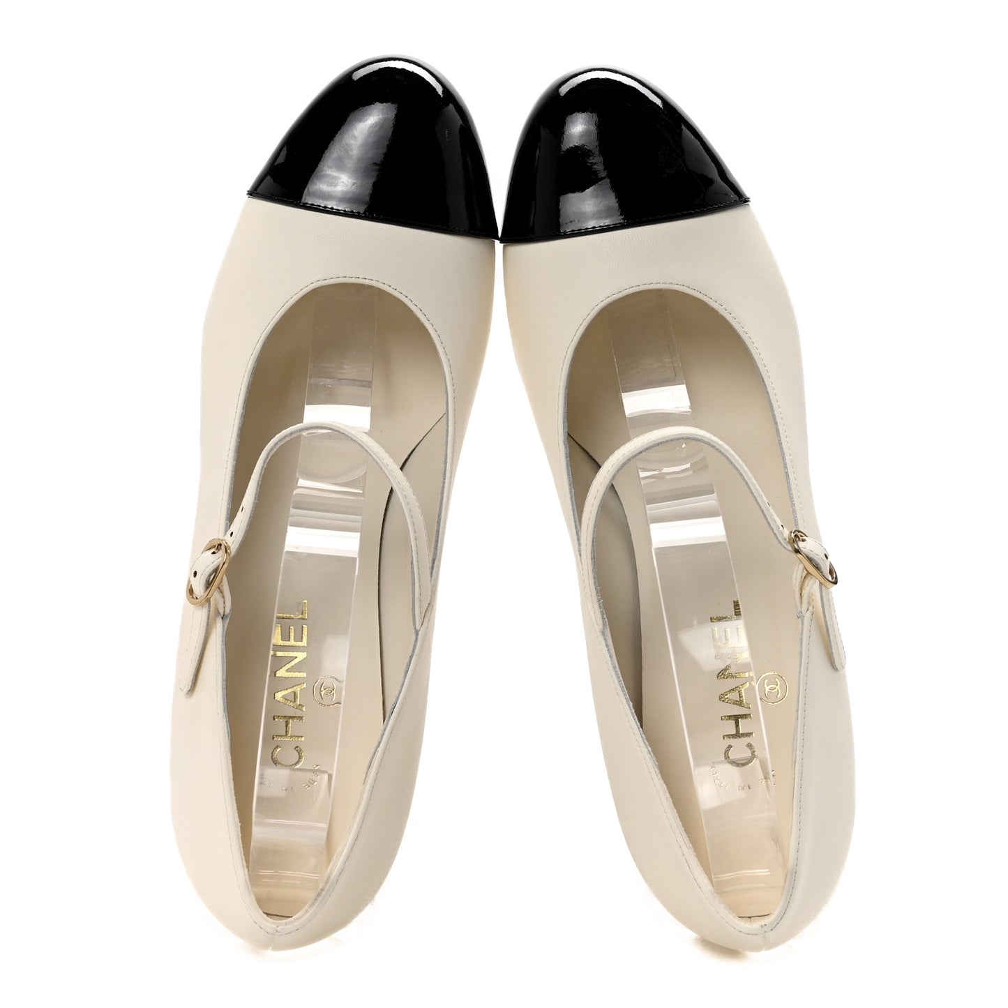 Lambskin Patent Cap Toe Mary Jane Pearl Pumps 41 White Black