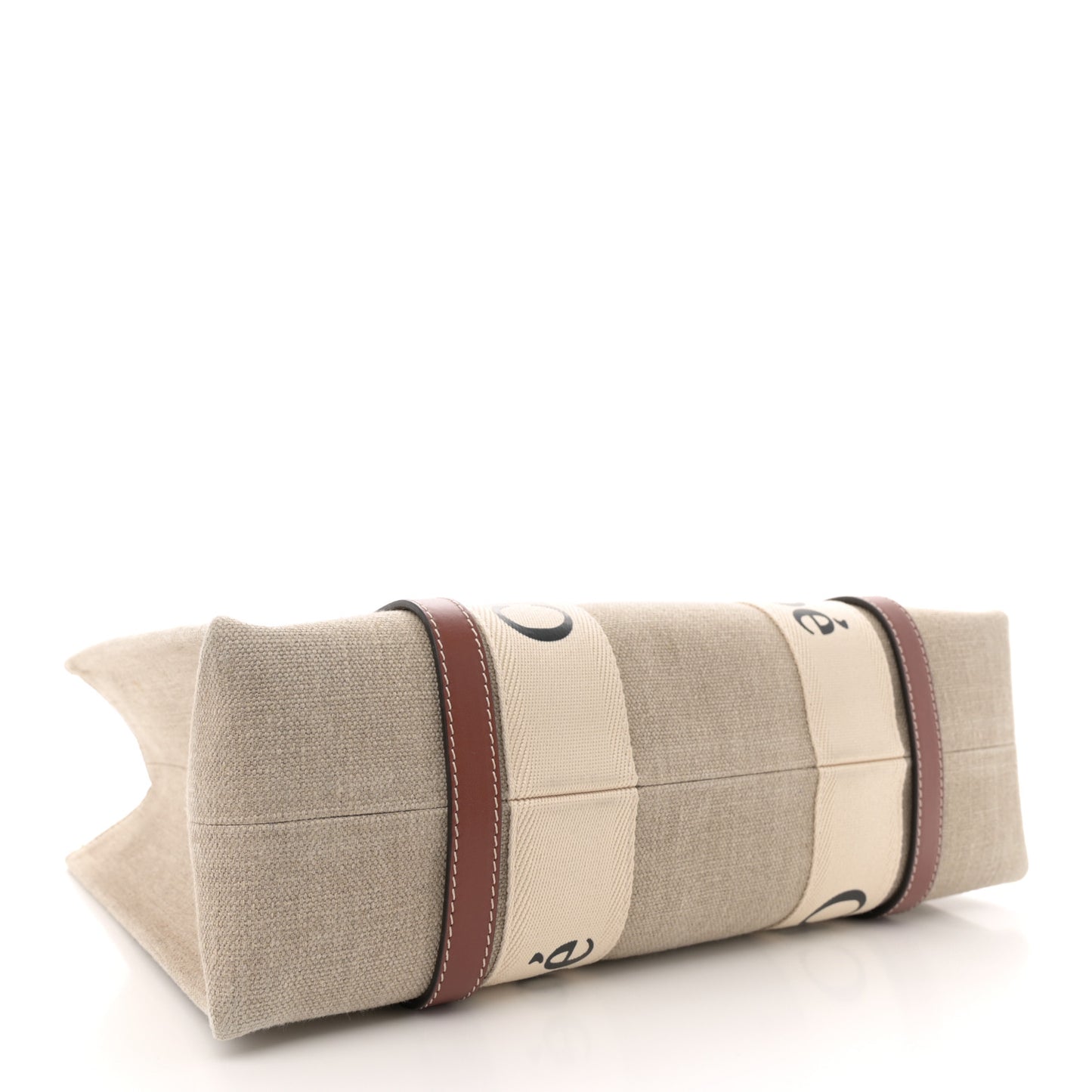 Linen Calfskin Medium Woody Ribbon Tote White Brown