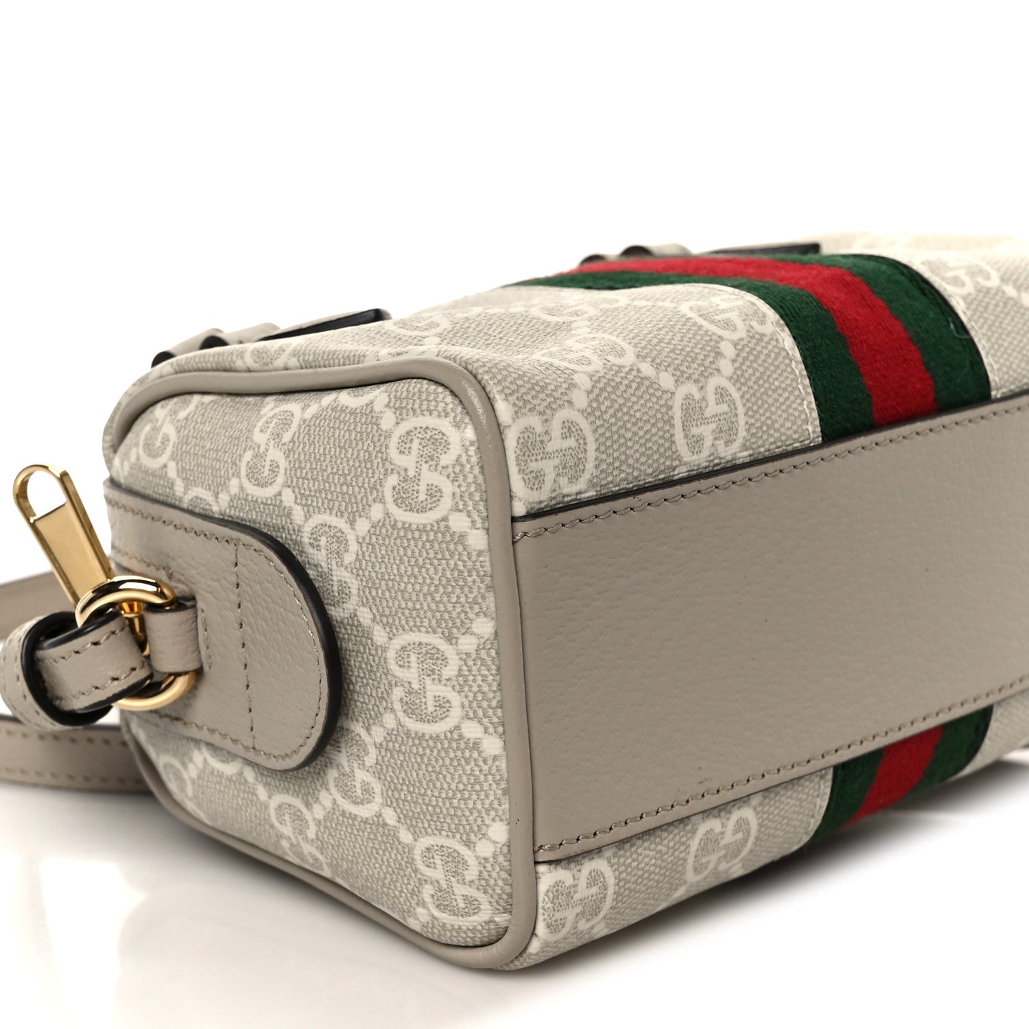 Gucci GG Supreme Monogram Textured Dollar Calfskin Web Super Mini Ophidia Top Handle Bowler Bag Beige Mystic White Oatmeal 9 of 11
