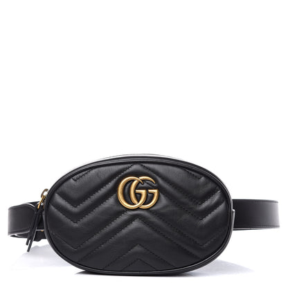 Gucci Calfskin Matelasse GG Marmont Belt Bag 85 34 Black 1 of 11
