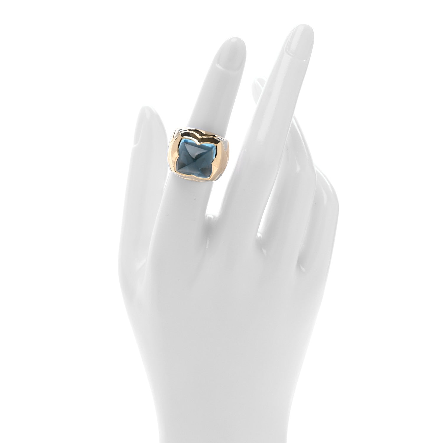 Bulgari 18K Yellow White Gold Aquamarine Pyramide Ring 51 5.75 2 of 5