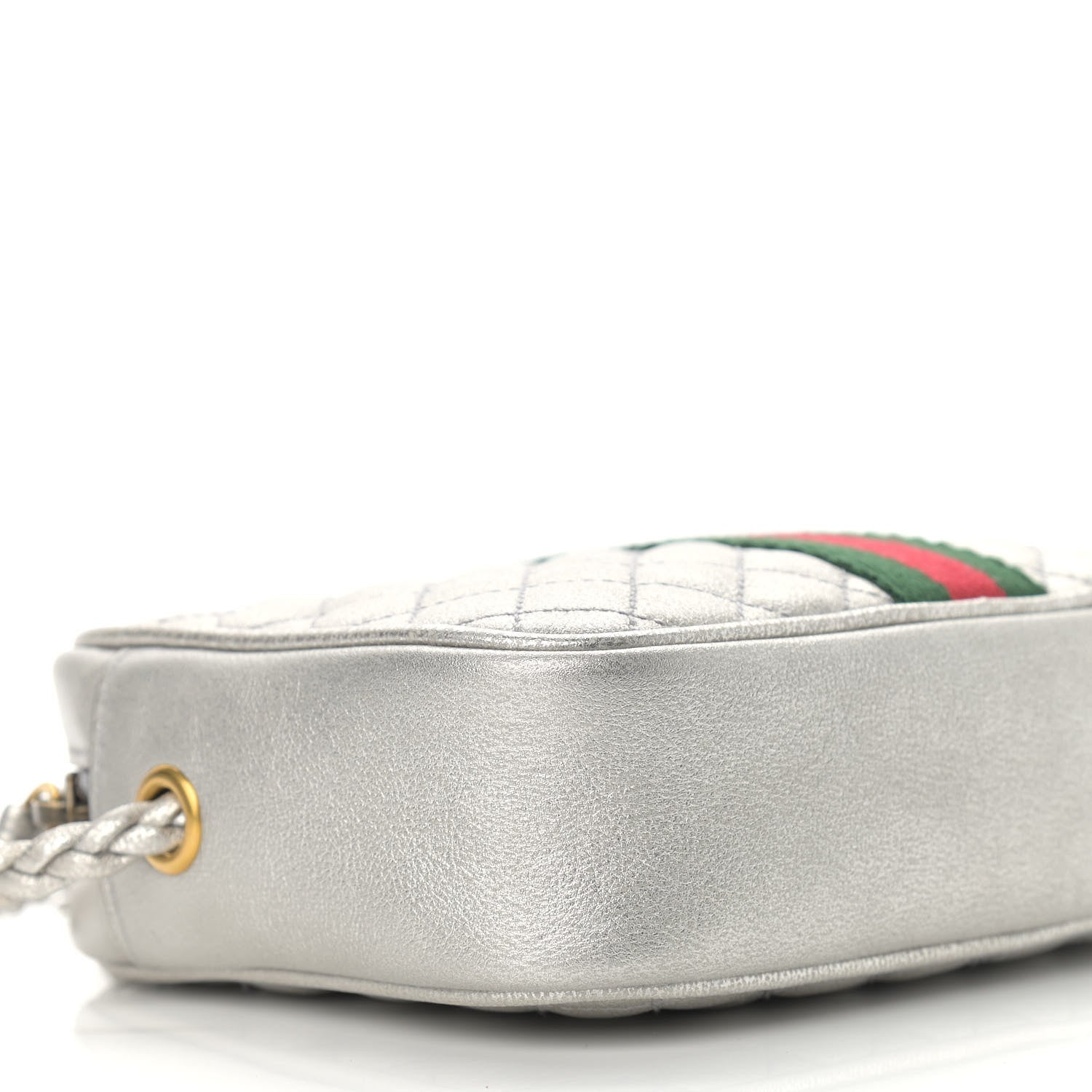 Gucci Laminated Nappa Web Trapuntata Mini GG Shoulder Bag Argento 8 of 9