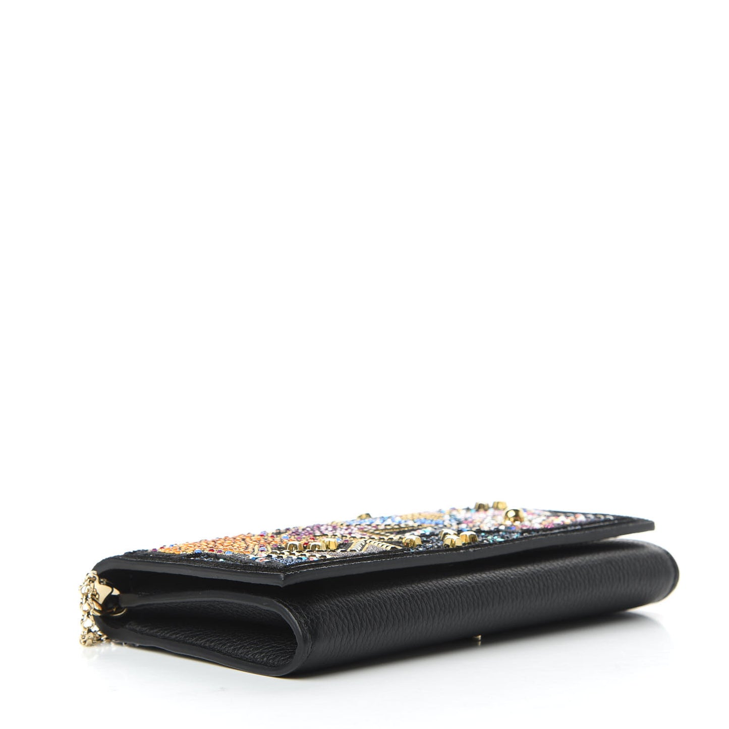 Calfskin Beaded Loubiclutch Star Chain Wallet Black