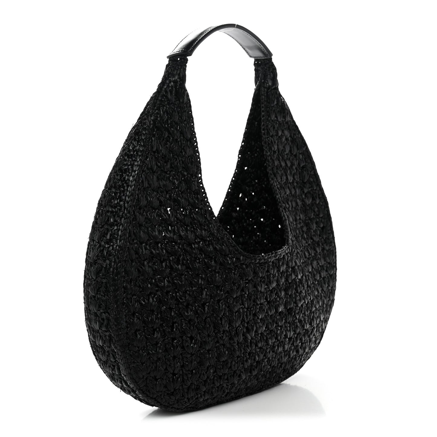 Raffia Calfskin Triomphe Panier Hobo Bag Black