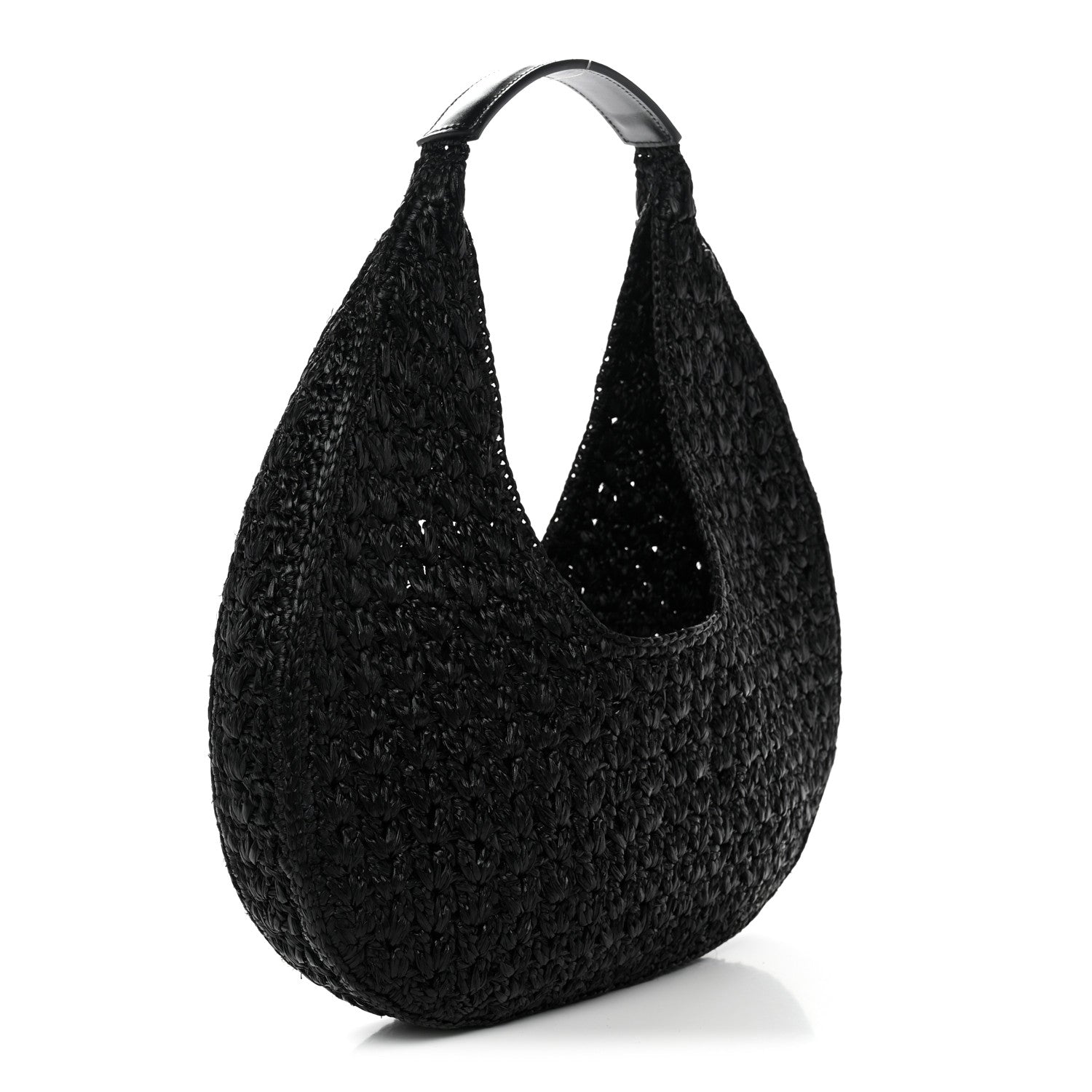 Celine Raffia Calfskin Triomphe Panier Hobo Bag Black 2 of 10