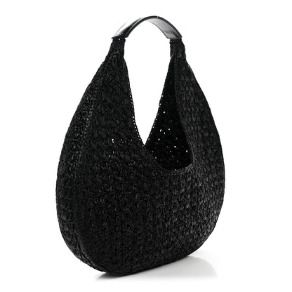 Celine Raffia Calfskin Triomphe Panier Hobo Bag Black 2 of 10
