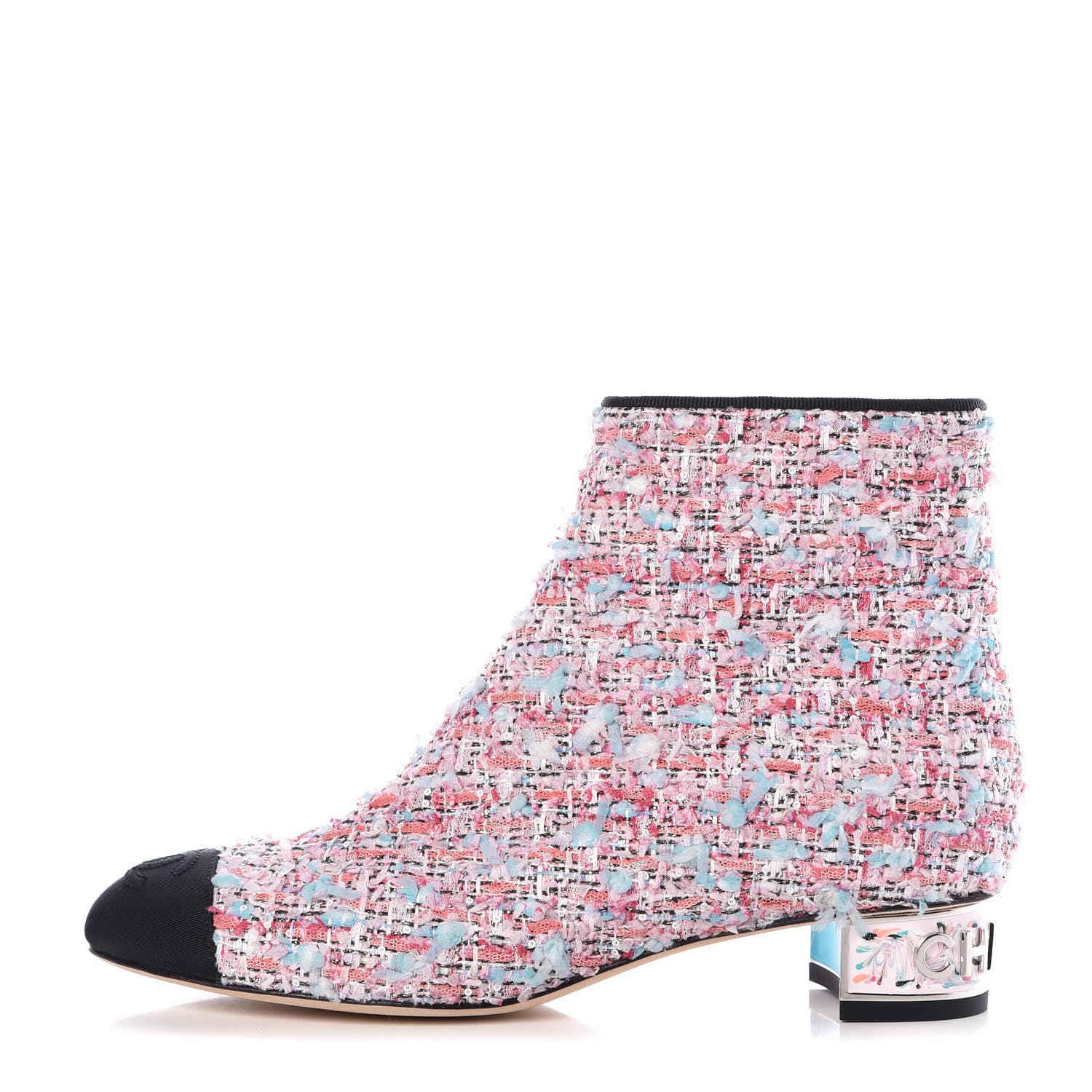 Chanel Tweed Cap Toe CC Short Boots 37.5 Pink 1 of 8