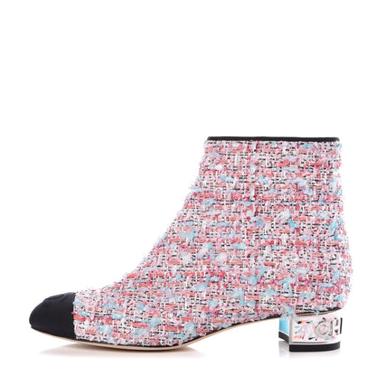 Chanel Tweed Cap Toe CC Short Boots 37.5 Pink 1 of 8