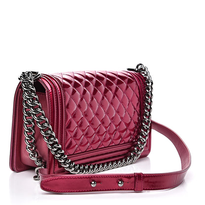 Chanel Metallic Patent Calfskin Quilted Medium Boy Flap Pink 2 of 17