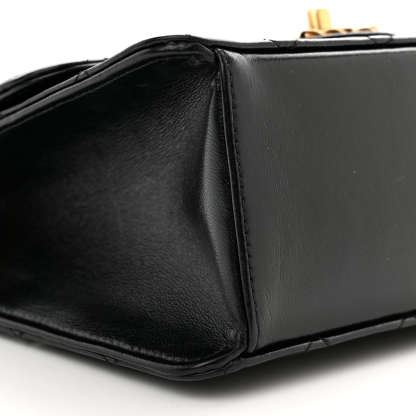 Shiny Lambskin Quilted Mini Flap Black