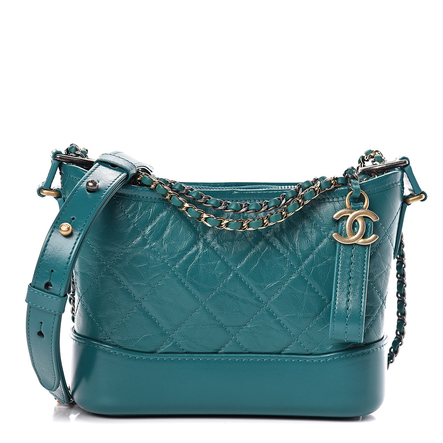 Aged Calfskin Quilted Small Gabrielle Hobo Turquoise