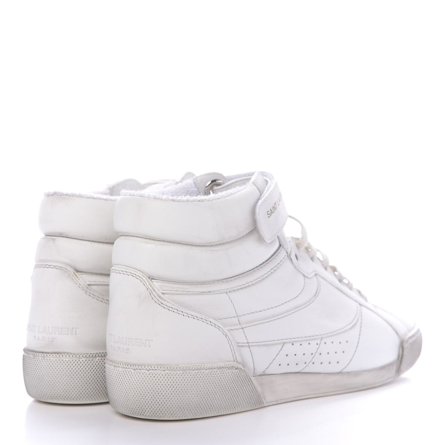 Calfskin Distressed Lenny Logo-Print High Top Sneakers 36.5 Blanc Optique