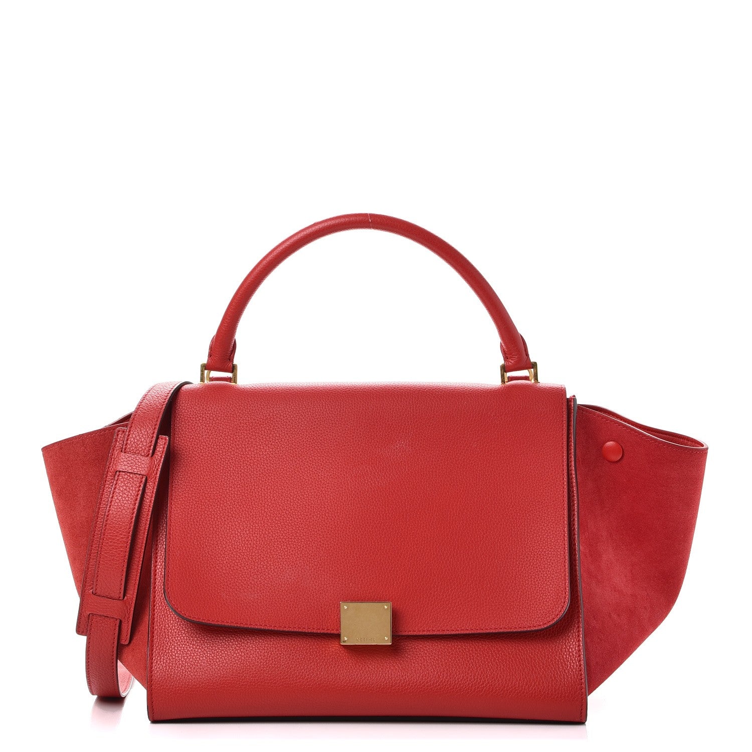 Celine Drummed Calfskin Suede Medium Trapeze Coquelicot 1 of 14