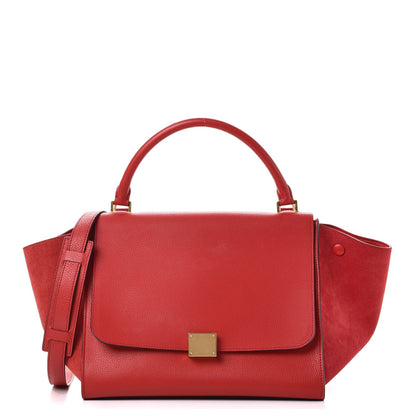 Celine Drummed Calfskin Suede Medium Trapeze Coquelicot 1 of 14