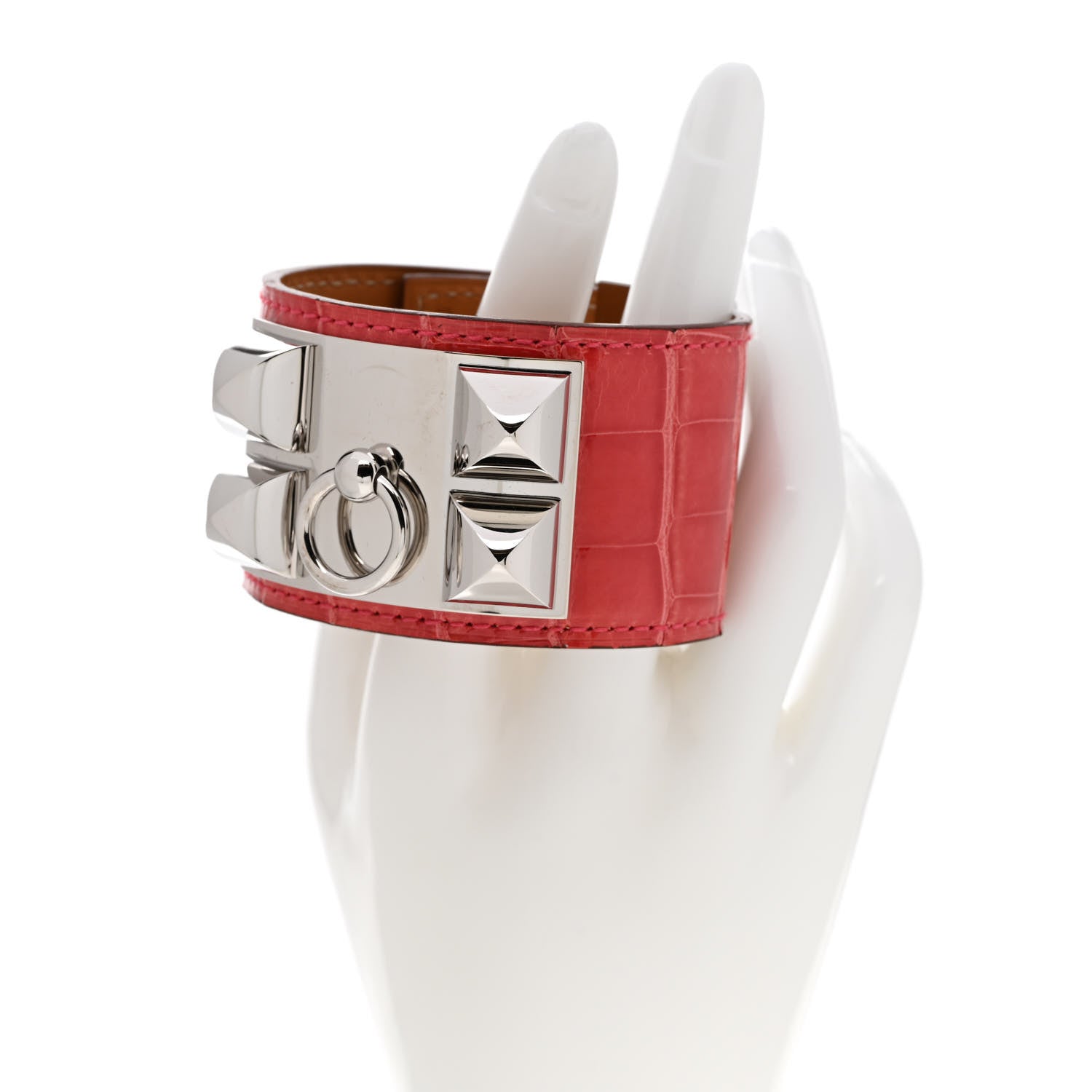 Hermes Shiny Alligator Collier De Chien CDC Bracelet S Rouge Casaque 2 of 7
