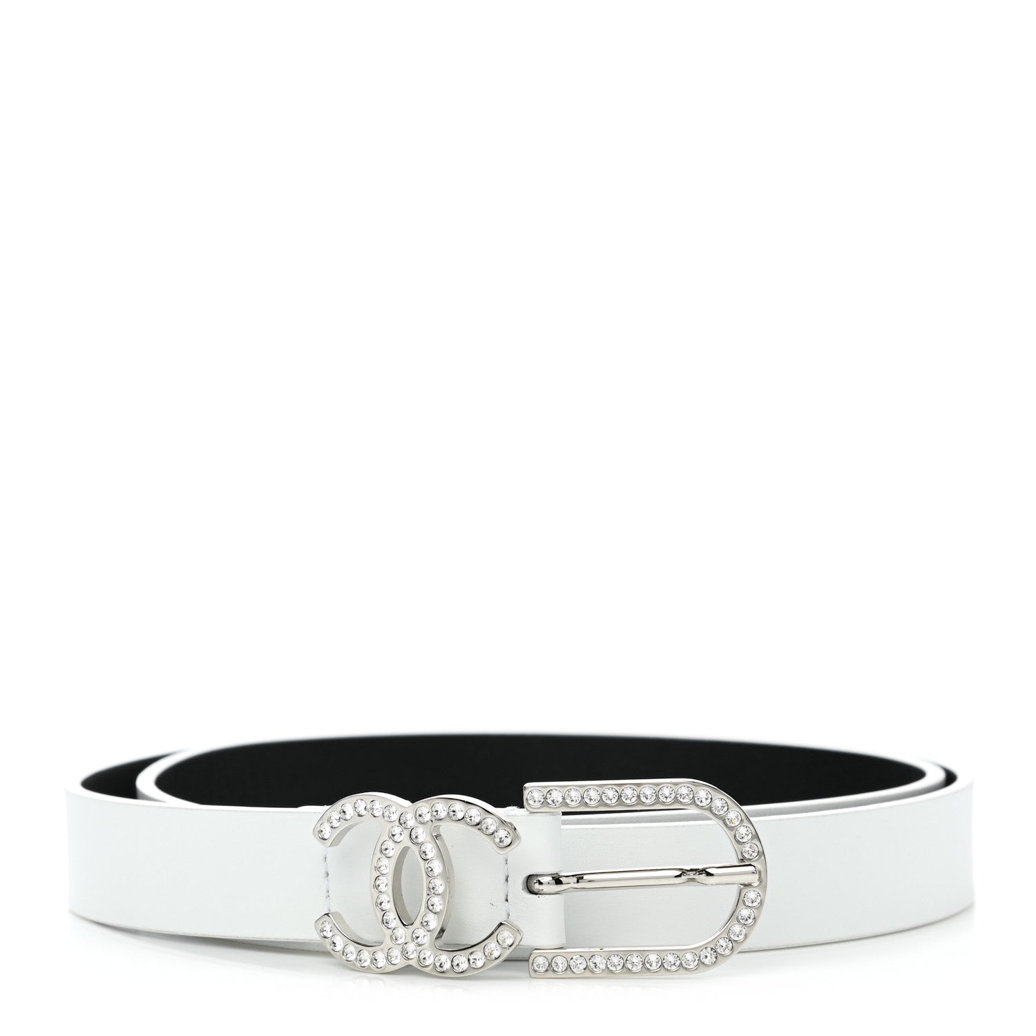 Chanel Calfskin Crystal CC Buckle Belt 80 32 White 1 of 6