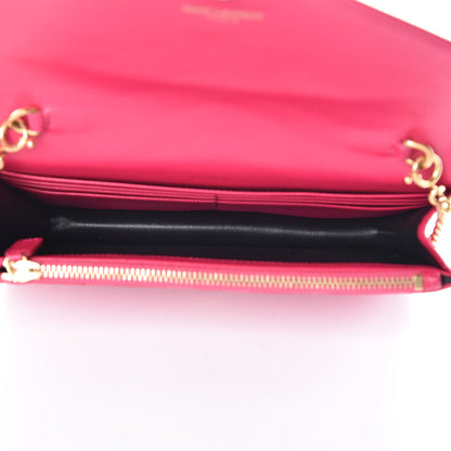 Saint Laurent Grain De Poudre Matelasse Chevron Monogram Envelope Chain Wallet Fresh Fuchsia 5 of 15