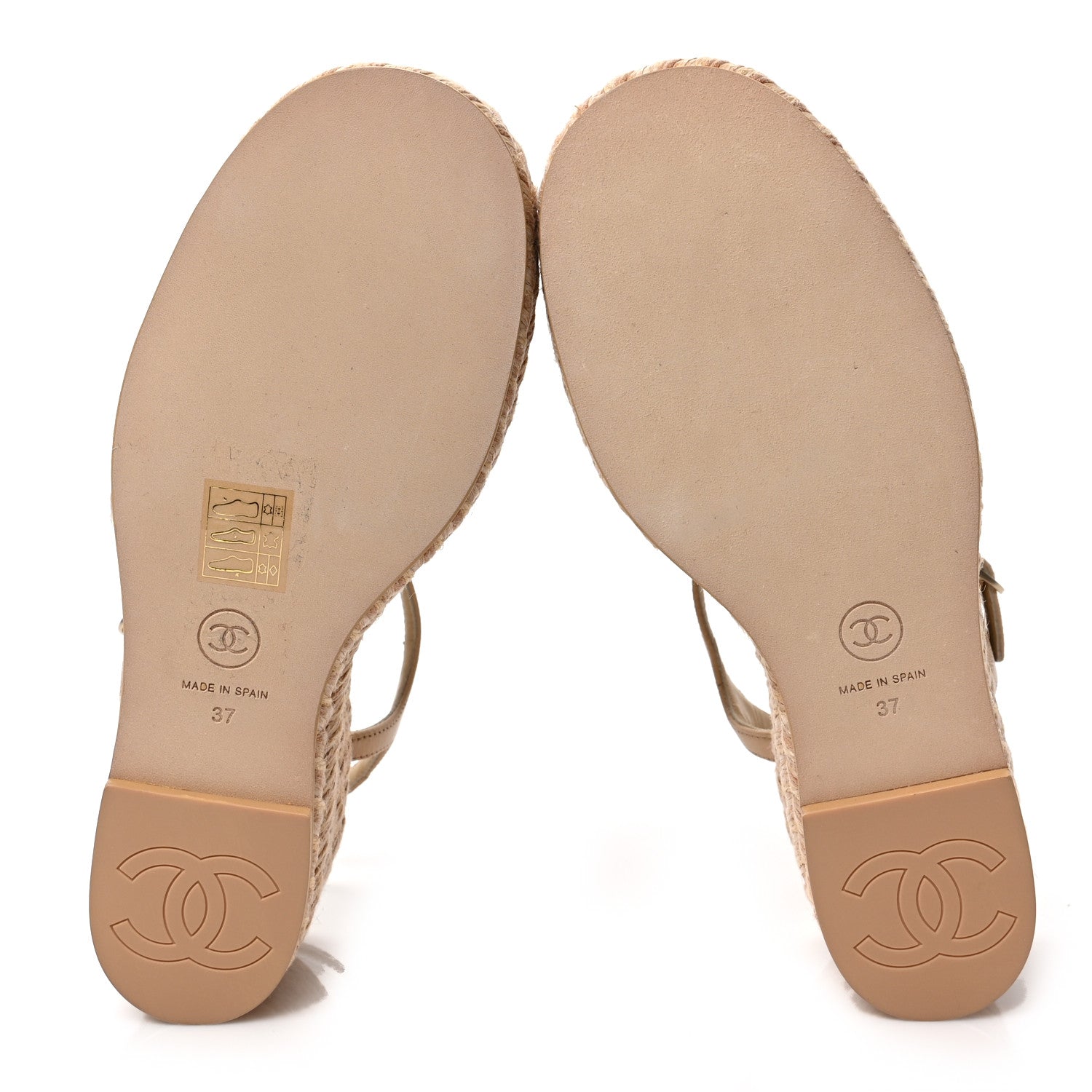 Chanel Lambskin Grosgrain CC Espadrilles Wedges 37 Beige Black 6 of 9