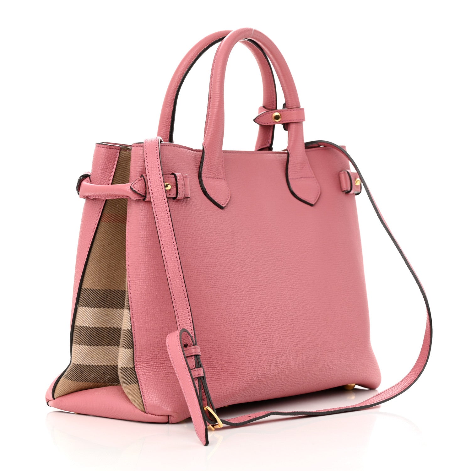 Burberry Grainy Calfskin House Check Medium Banner Tote Mauve Pink 3 of 18