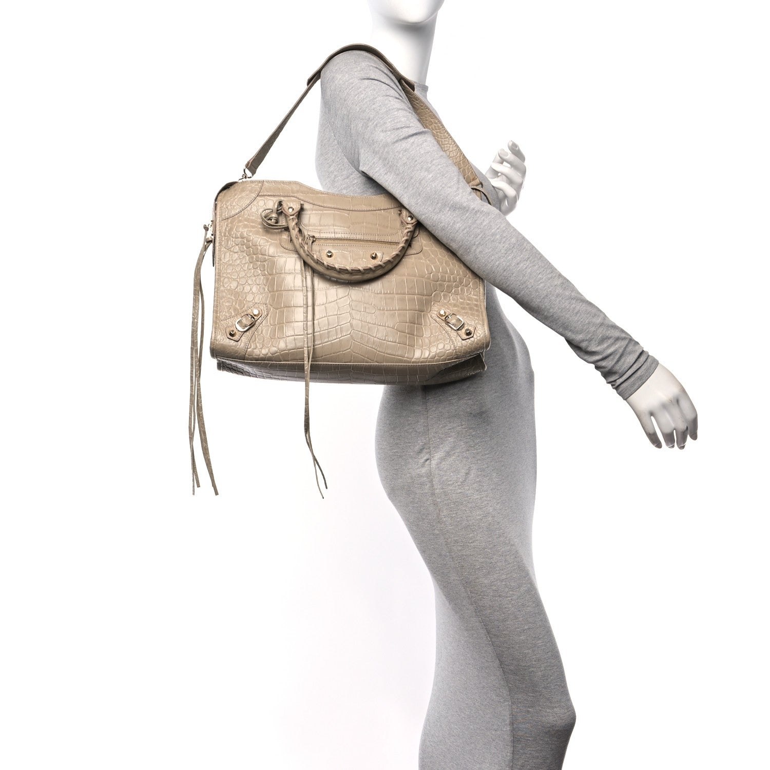 Balenciaga Calfskin Crocodile Embossed Classic Gold Hardware City Beige Latte 3 of 11