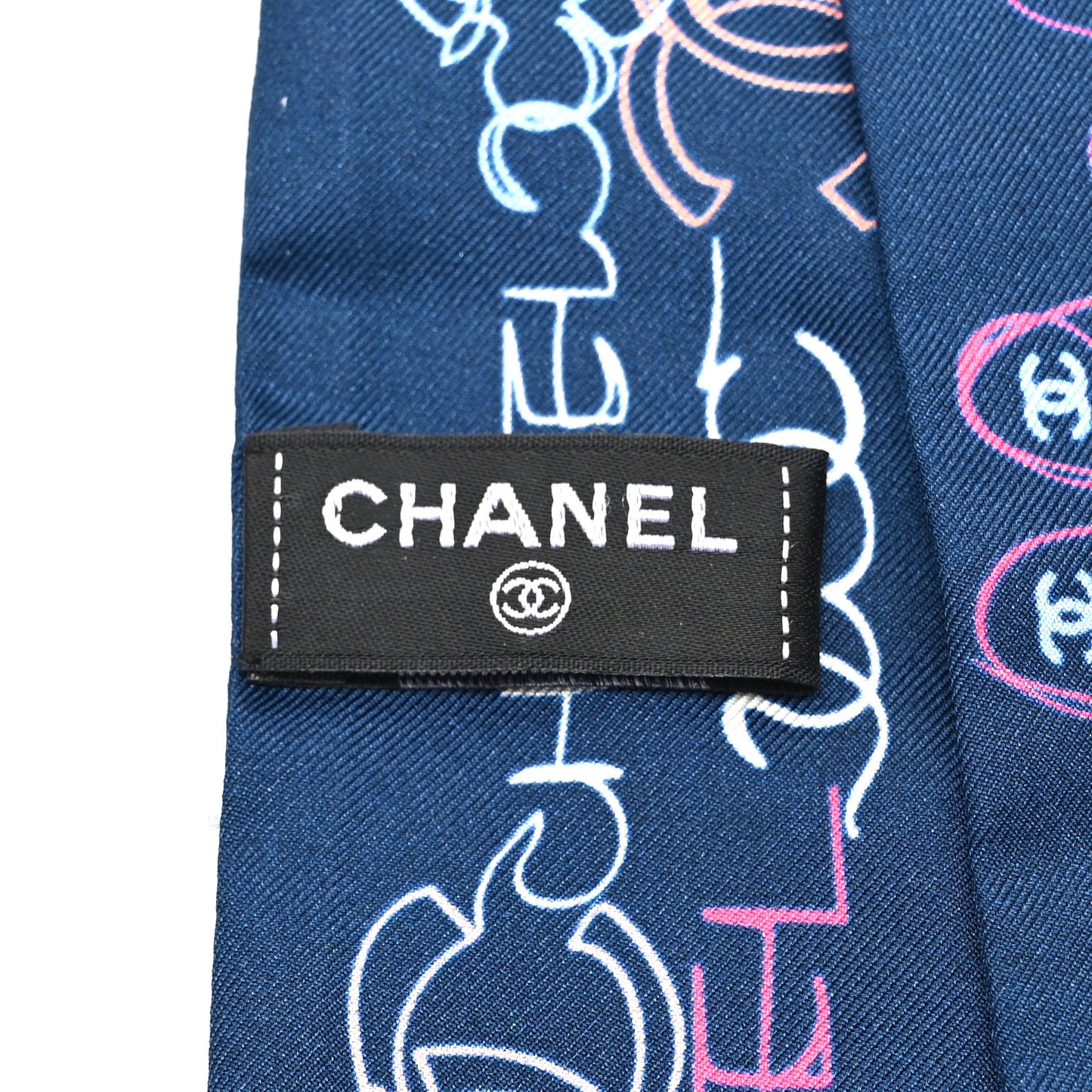 Silk Twill CC Logo Slim Bandeau Scarf Navy Blue Multicolor