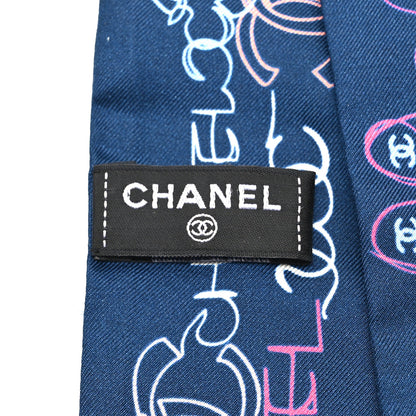 Chanel Silk Twill CC Logo Slim Bandeau Scarf Navy Blue Multicolor 3 of 4
