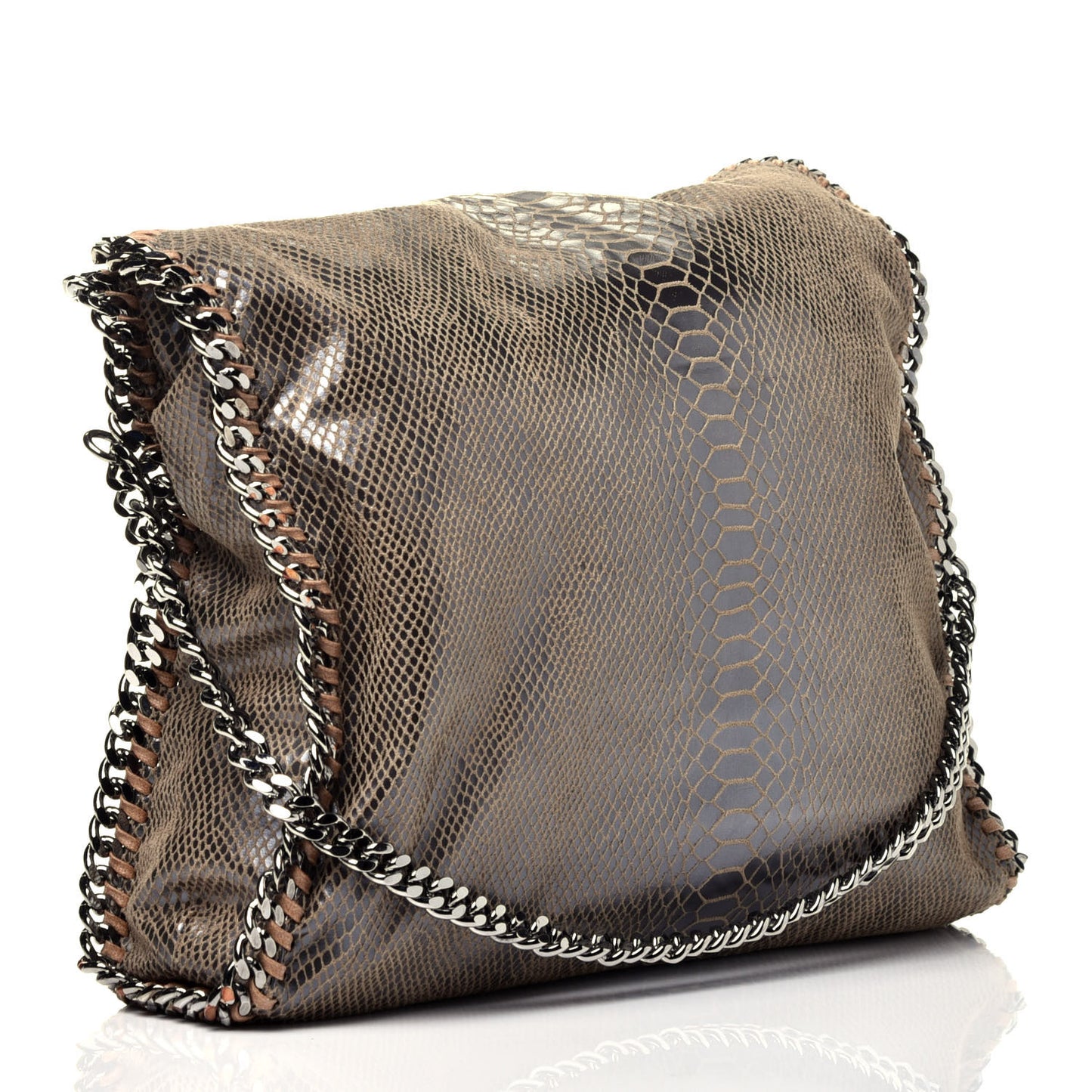 Metallic Snakeskin Print Small Falabella Fold Over Tote Brown