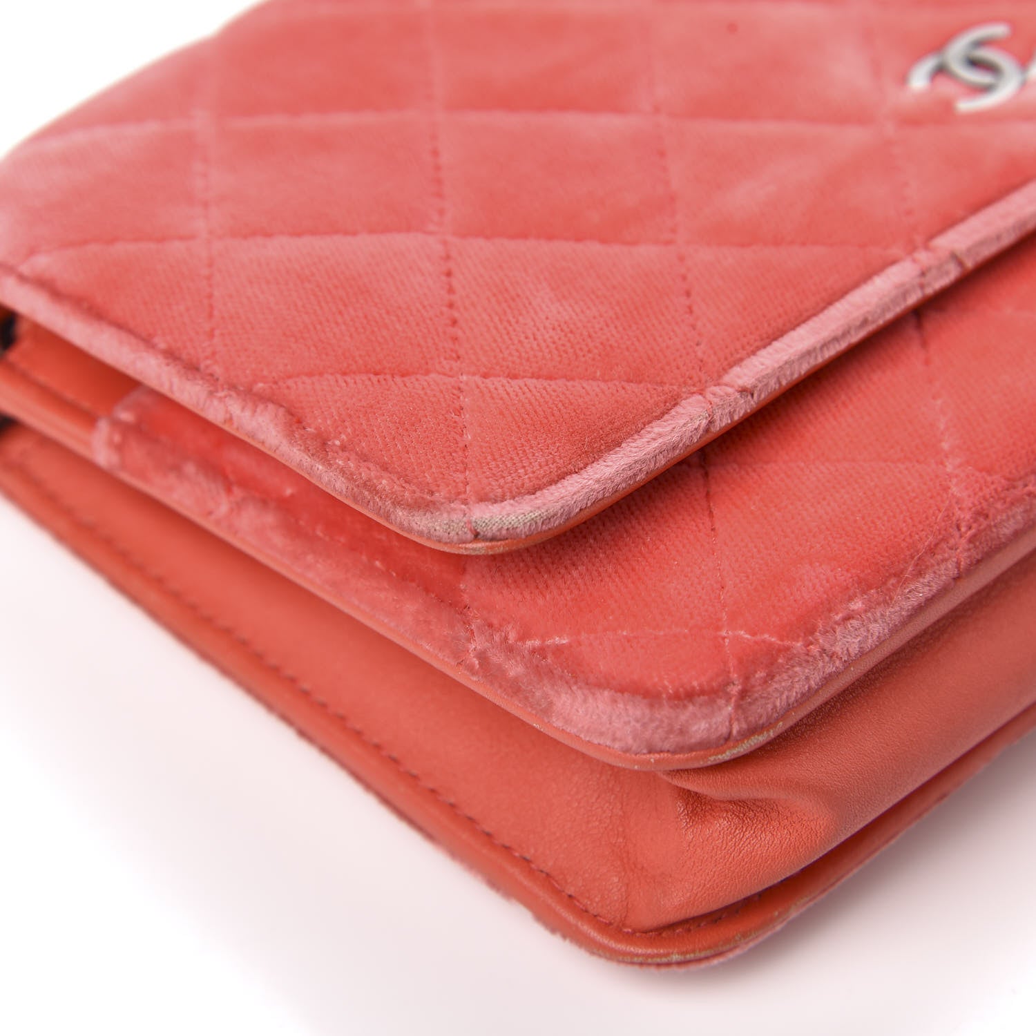 Chanel Velvet Classic Quilted Wallet On Chain WOC Coral 16 of 18