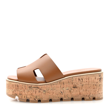 Hermes Calfskin Cork Eze 30 Sandals 38 Marron Glaise 1 of 10