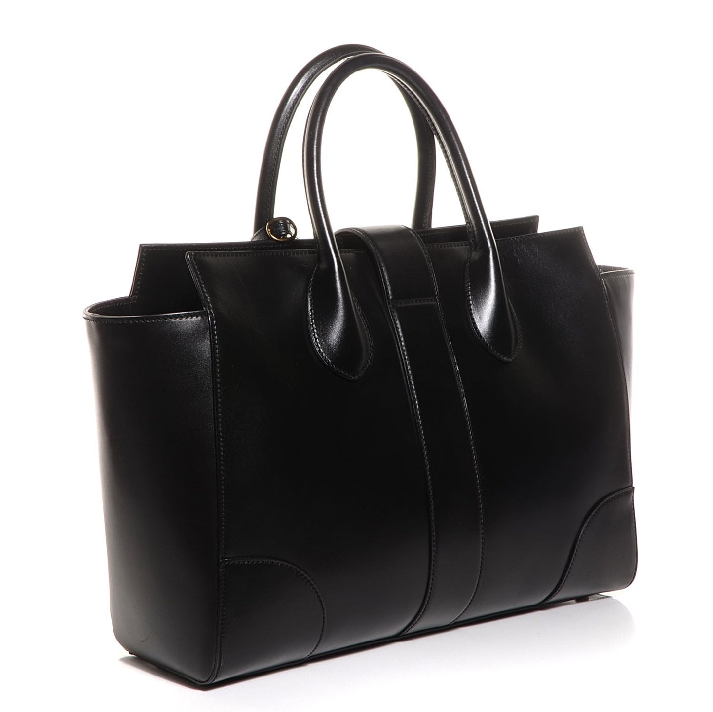 Calfskin Medium Lady Buckle Top Handle Bag Black