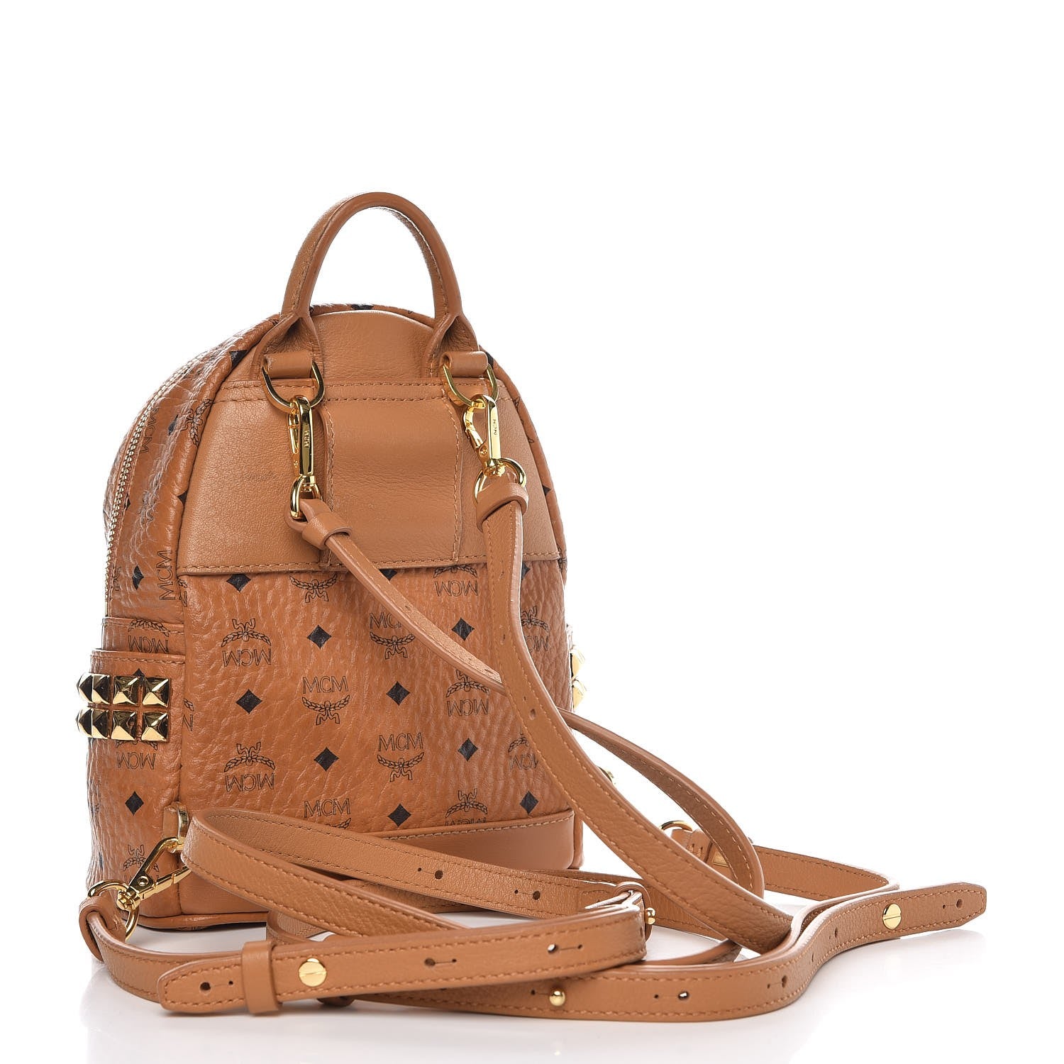 MCM Visetos Side Stud Mini Stark Backpack Cognac 3 of 11