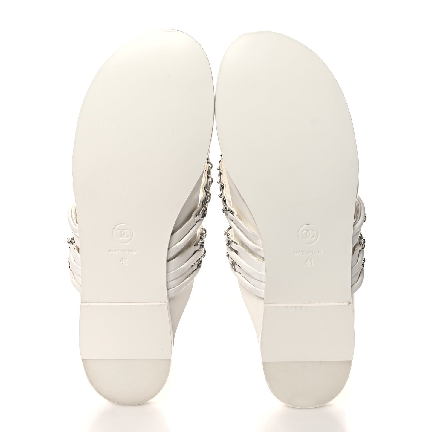 Calfskin Chain CC Thong Flat Sandals 41 White