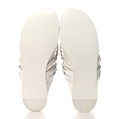 Chanel Calfskin Chain CC Thong Flat Sandals 41 White 5 of 8