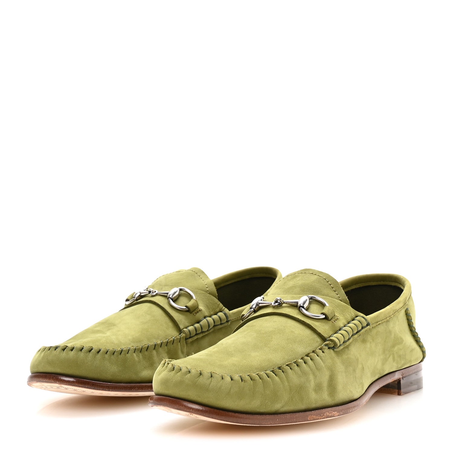 Gucci Nubuck Womens Horsebit Loafers 38.5 Herbs Light Green 4 of 9