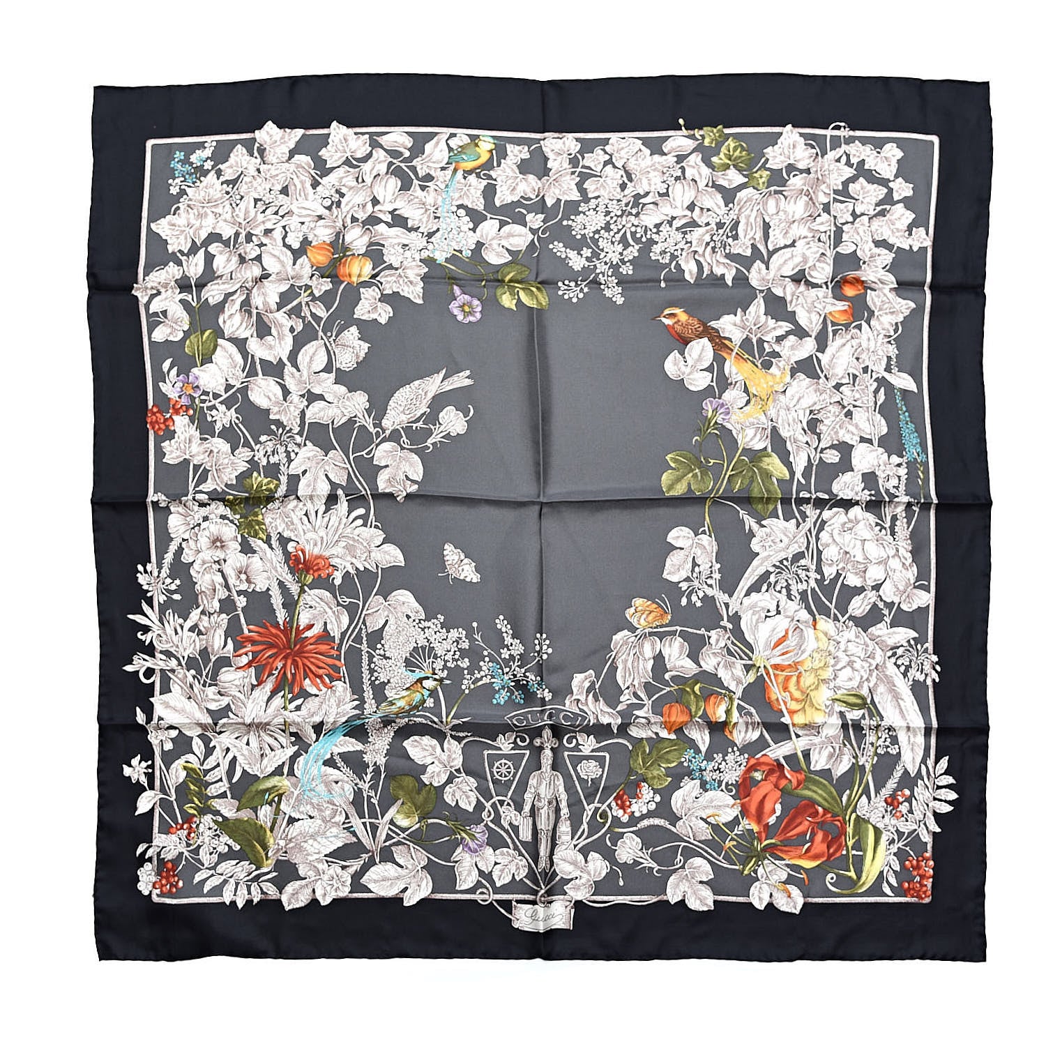 Gucci Silk Twill Wondergardenia Square Scarf Anthracite 1 of 4