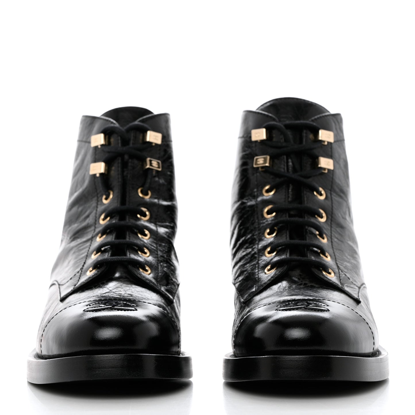 Crumpled Lambskin Shiny Calfskin Combat Boots 38.5 Black