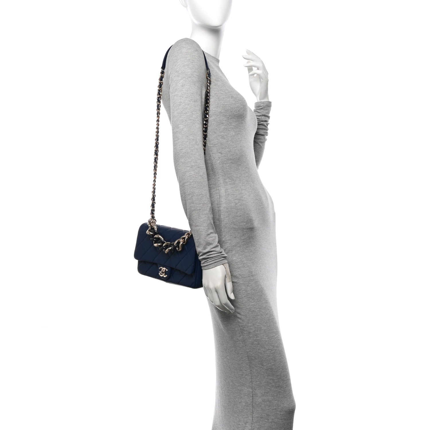 Chanel Lambskin Quilted Resin Bi-Color Chain Flap Bag Navy 2 of 12