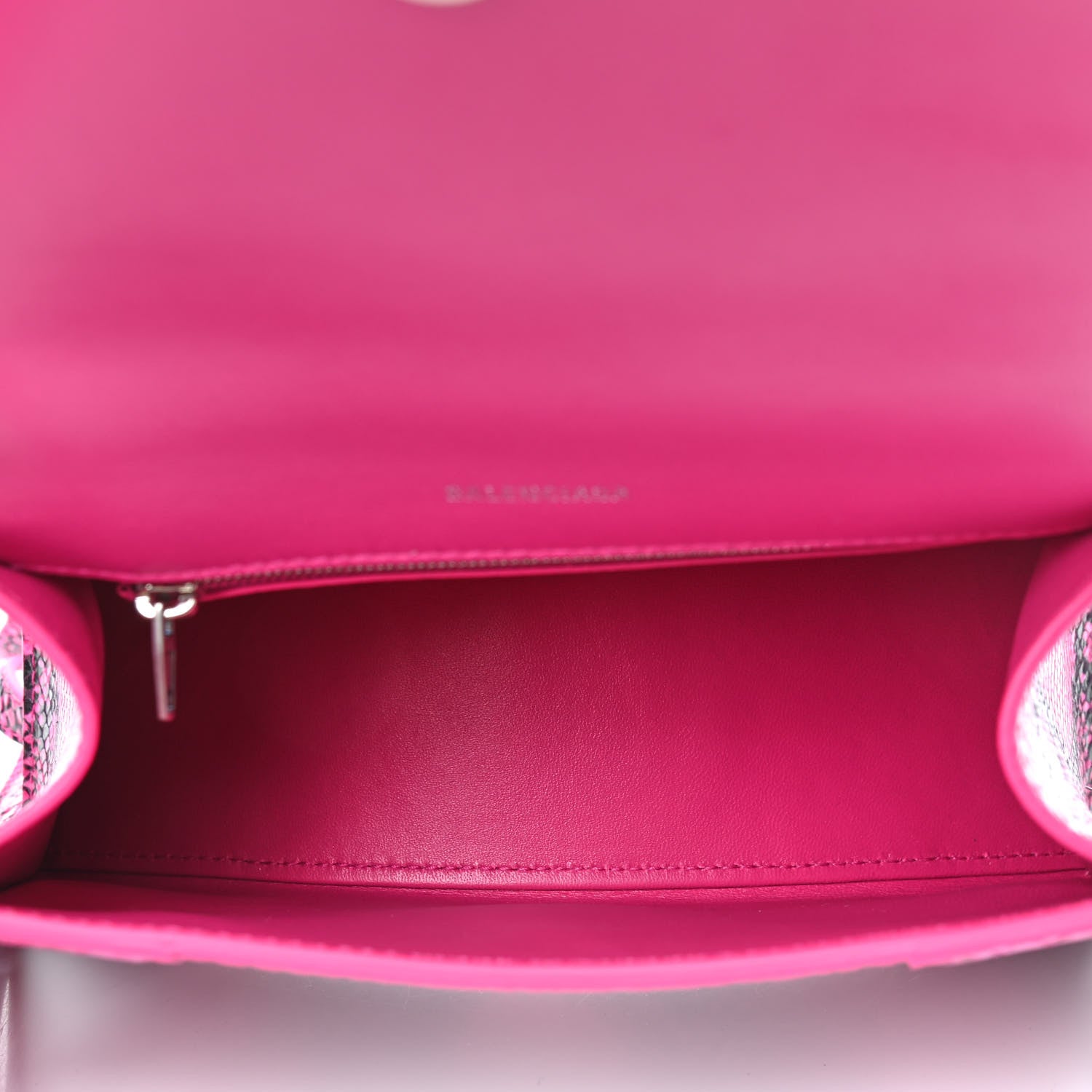 Balenciaga Shiny Calfskin Python Effect Small Hourglass Top Handle Bag Fuchsia Black 5 of 9
